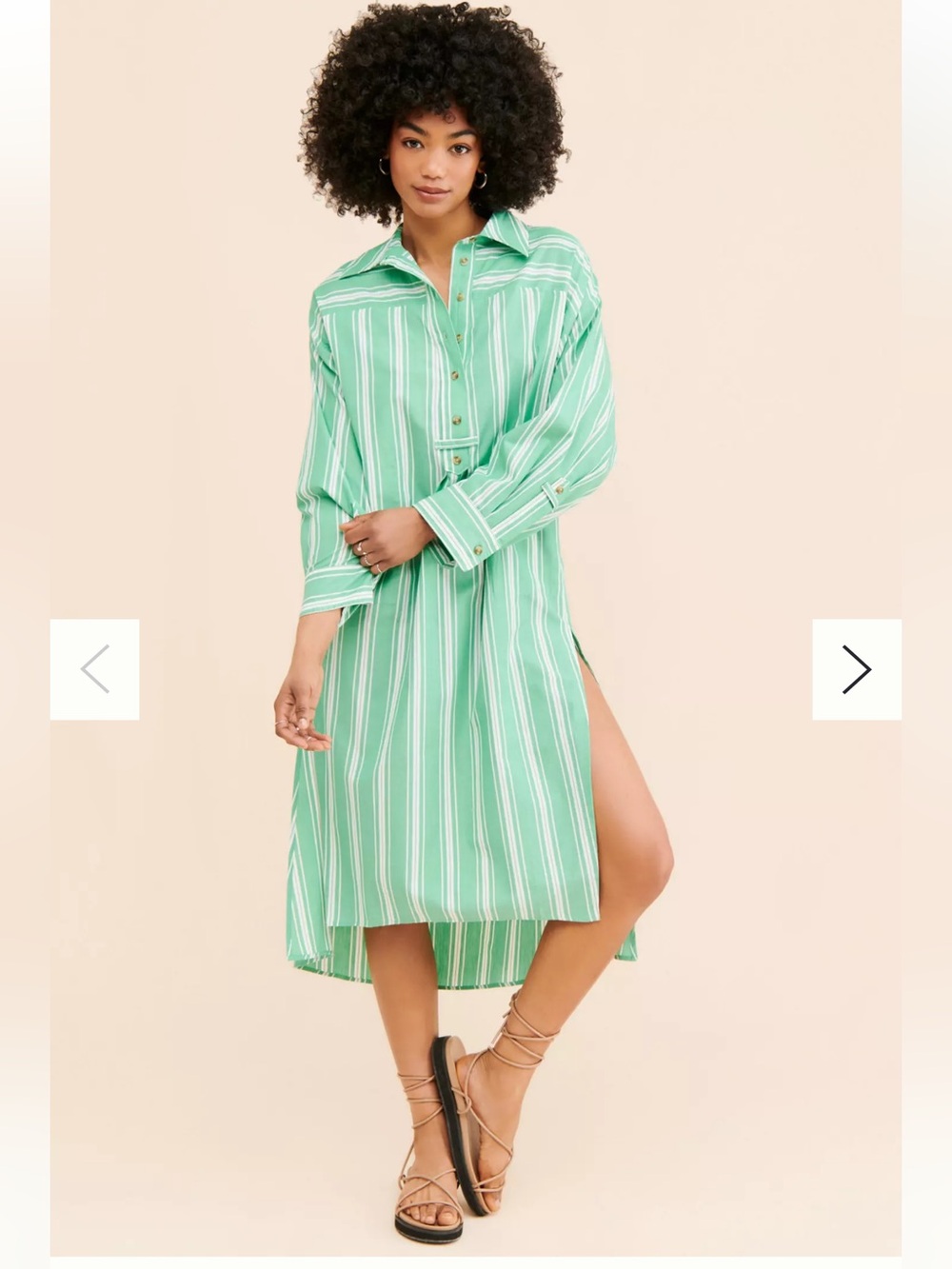 Anthropologie Mint and White Striped High-Low Shirt Dress